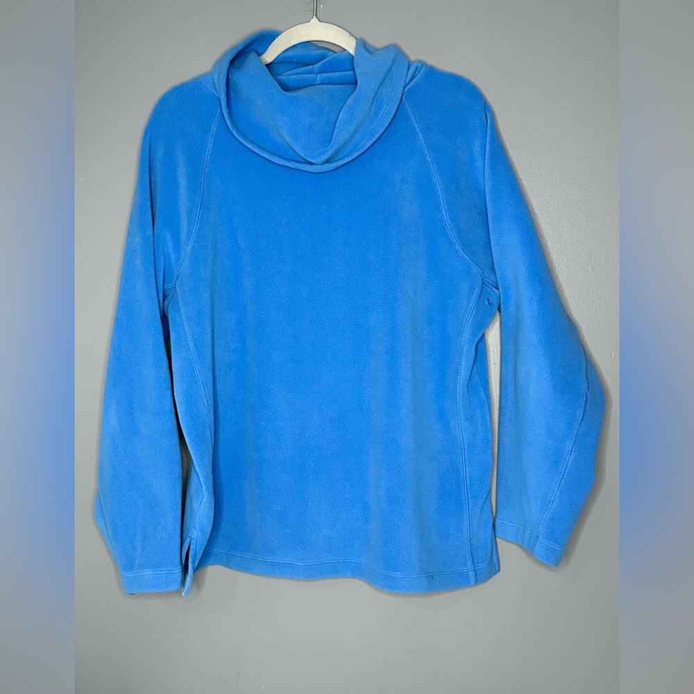 Lands End Fleece Sweatshirt Womens M 10-12 Blue Pullover Funnel Neck Vented Soft